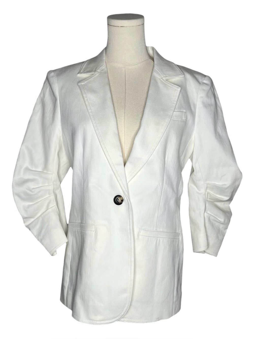 Cinq a Sept Ruched 3/4 Sleeve Khloe Denim Blazer Jacket in White